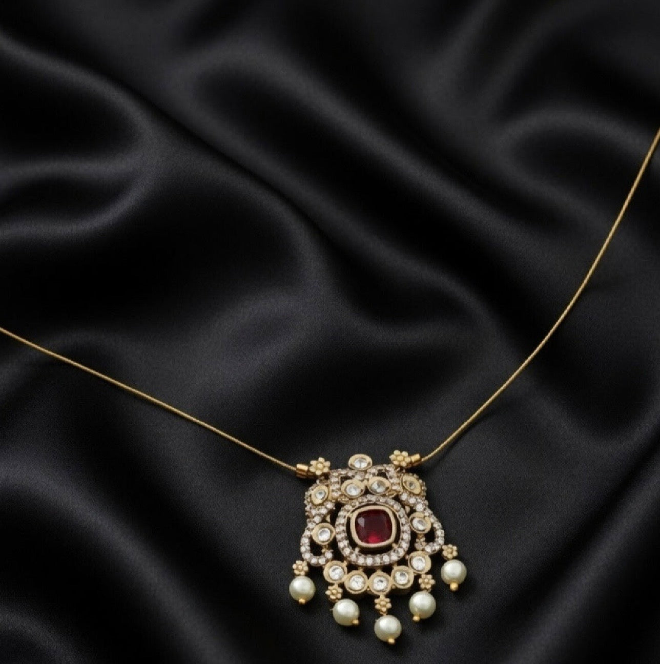 Anamika AD Stone Invisible Neck Chain (Red)