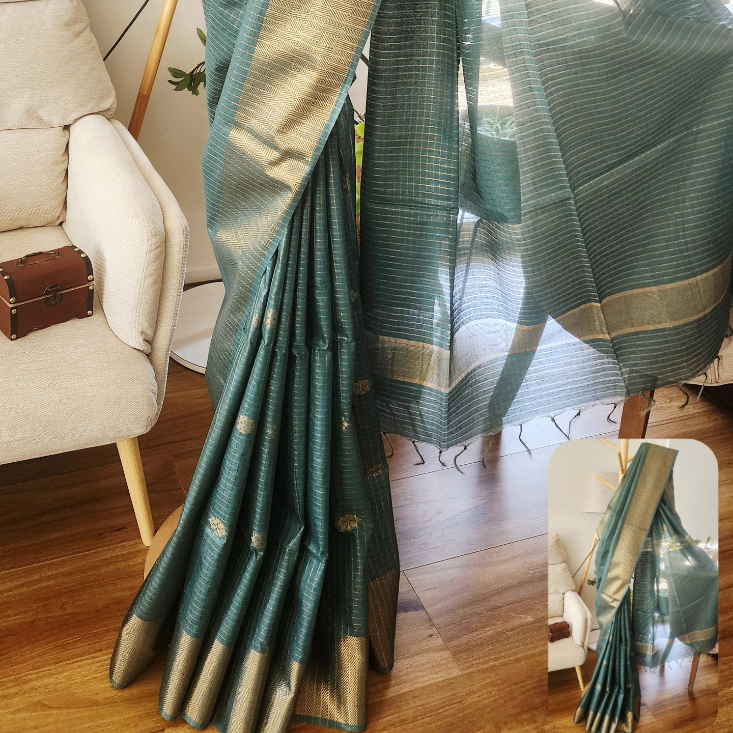 Bagalpuri Saree - Bottle green