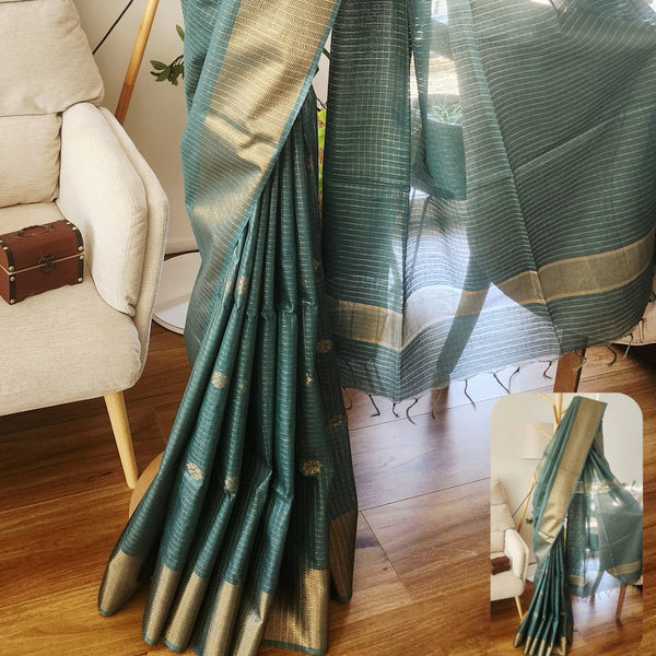 Bagalpuri Saree - Bottle green