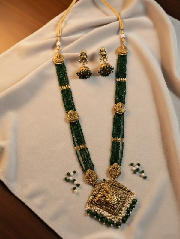 Green Crystal Lakshmi Long Haram