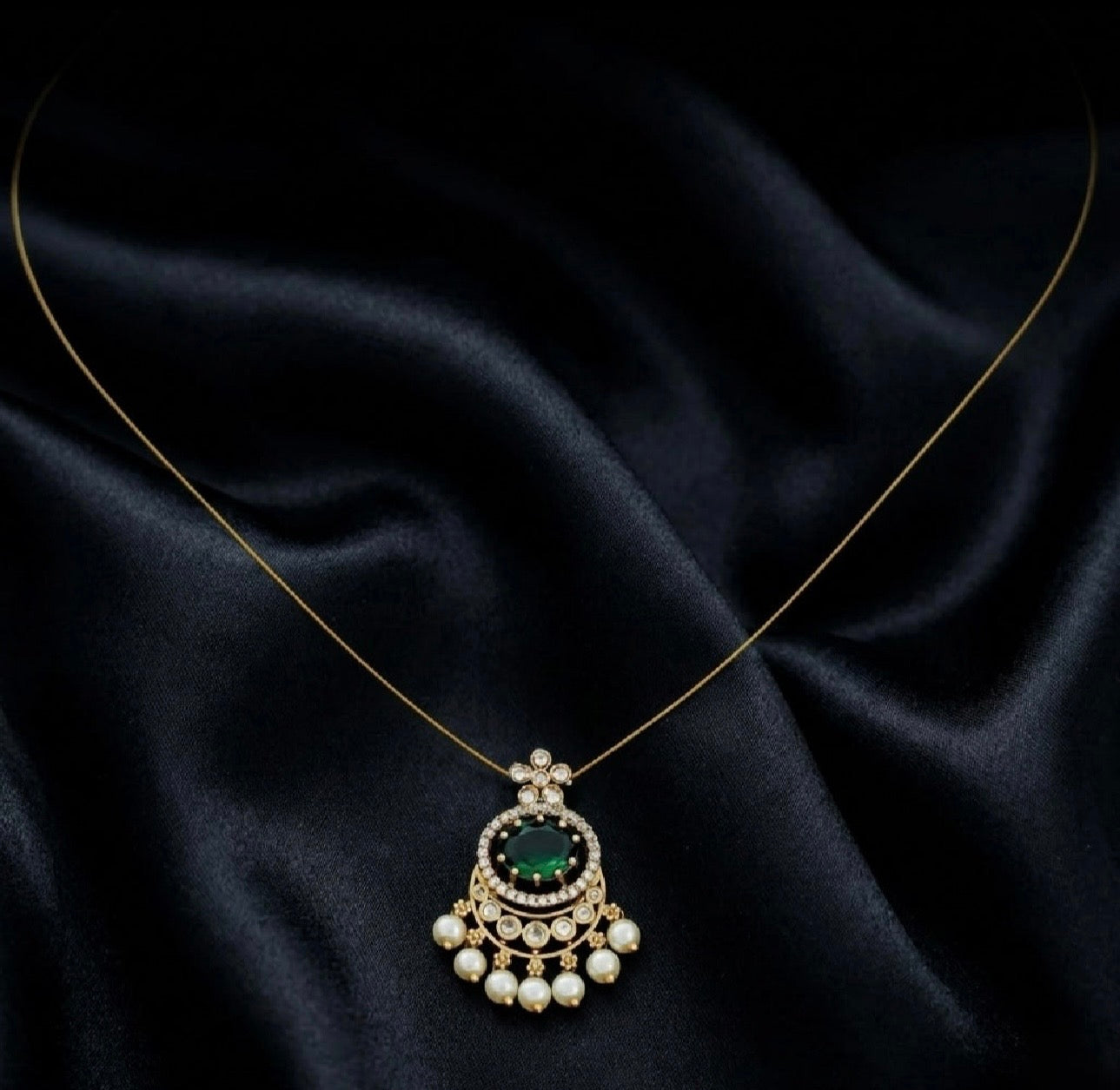 Kalyani AD Stone Invisible Neck Chain (Green)