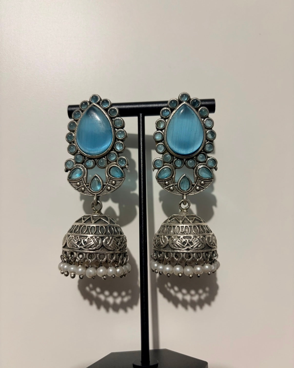 Blue stone oxidised Jhumka