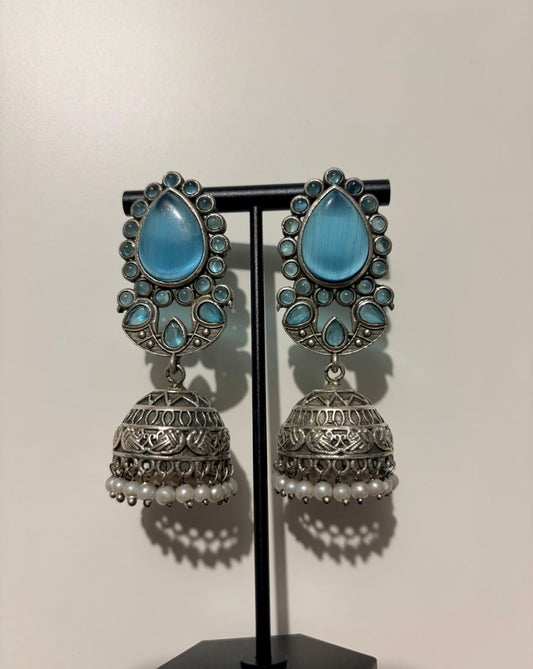 Blue stone oxidised Jhumka