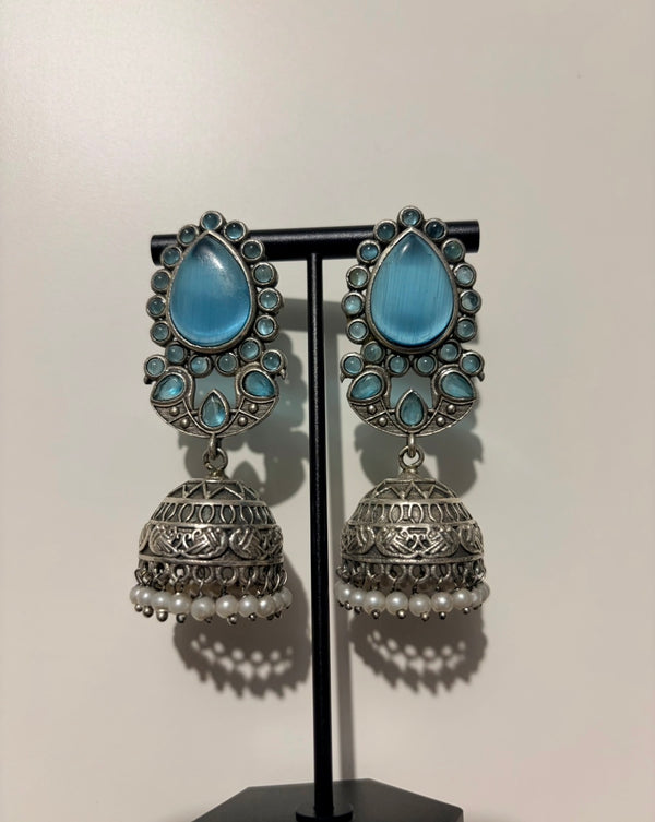 Blue stone oxidised Jhumka