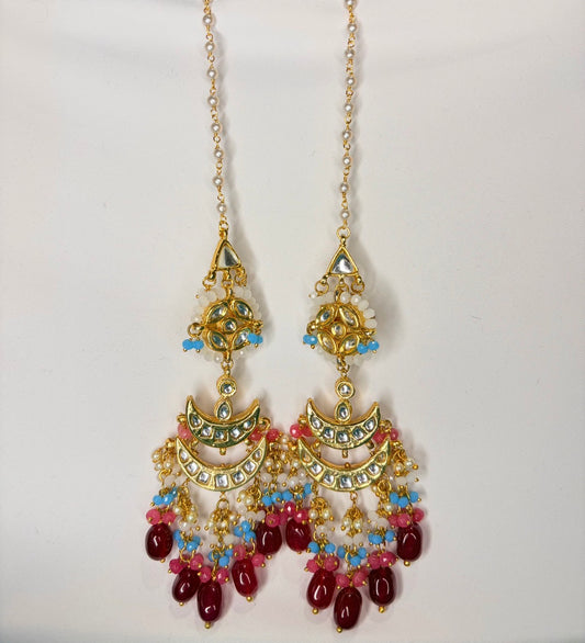 Kundan statement earrings with hair attachment
