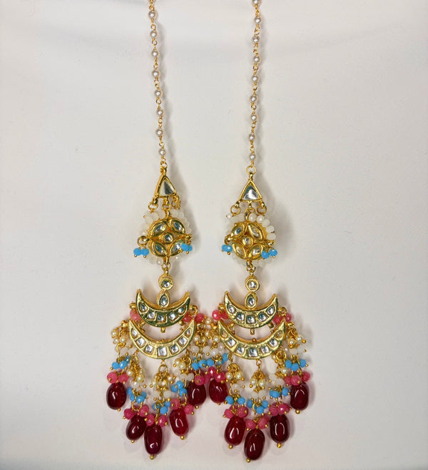 Kundan statement earrings with hair attachment