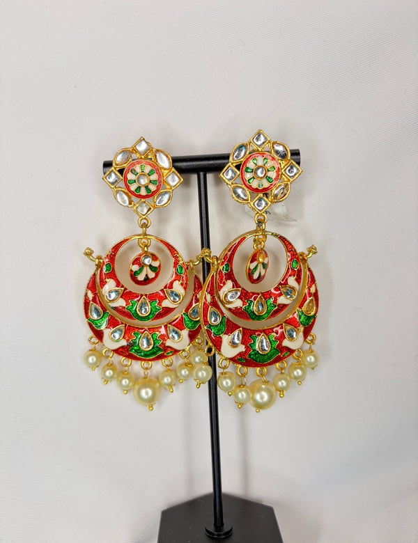 Red meenakari earrings