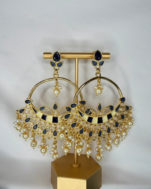 Gold and Blue Chandbali Earrings