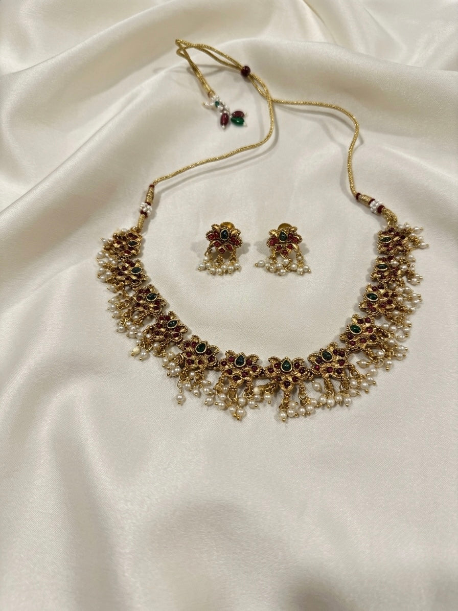 Tamara Neckpiece and Earrings with Pearl Hangings