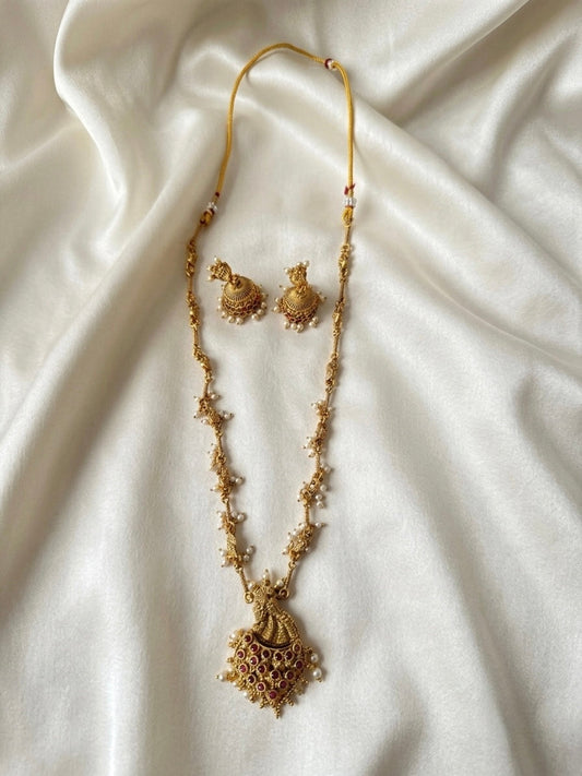 Aavya Pearl and Ruby Necklace