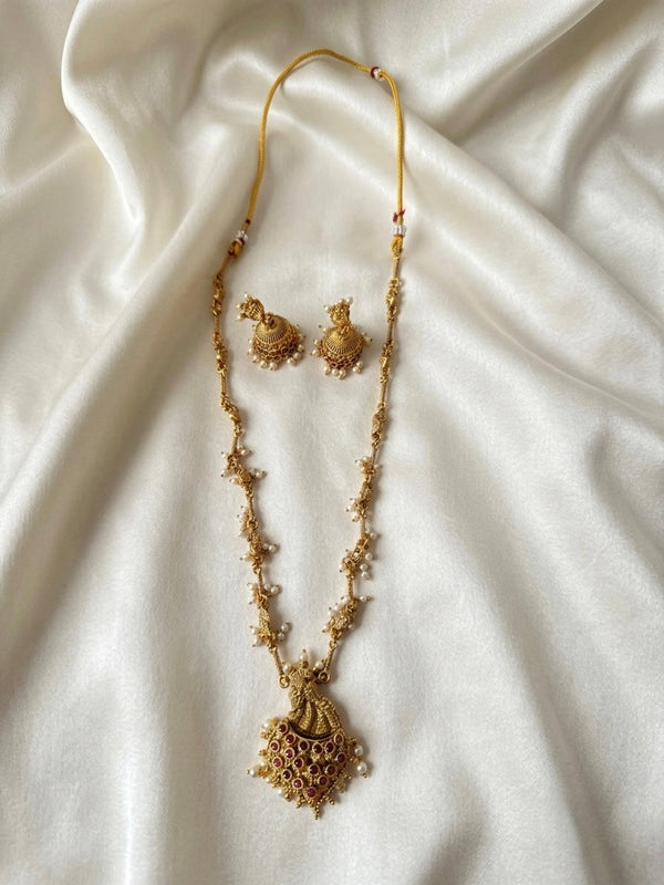 Aavya Pearl and Ruby Necklace