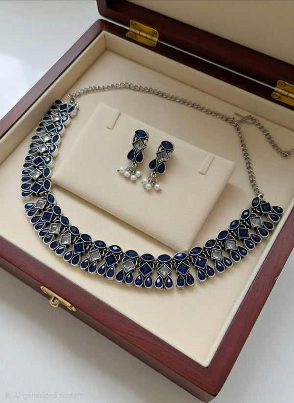 Necklace Set - Black metal Blue