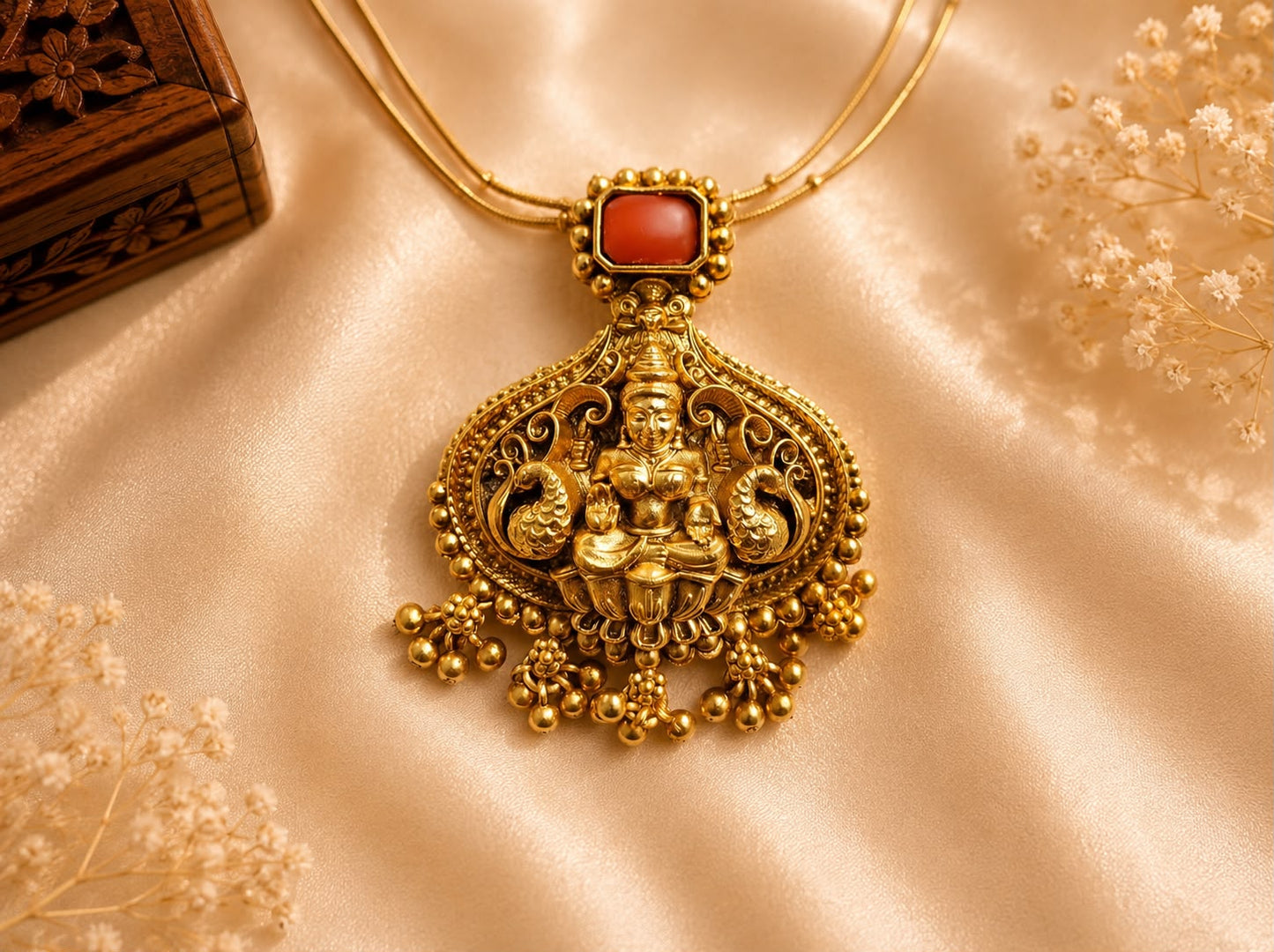Temple Haaram with earrings (coral)