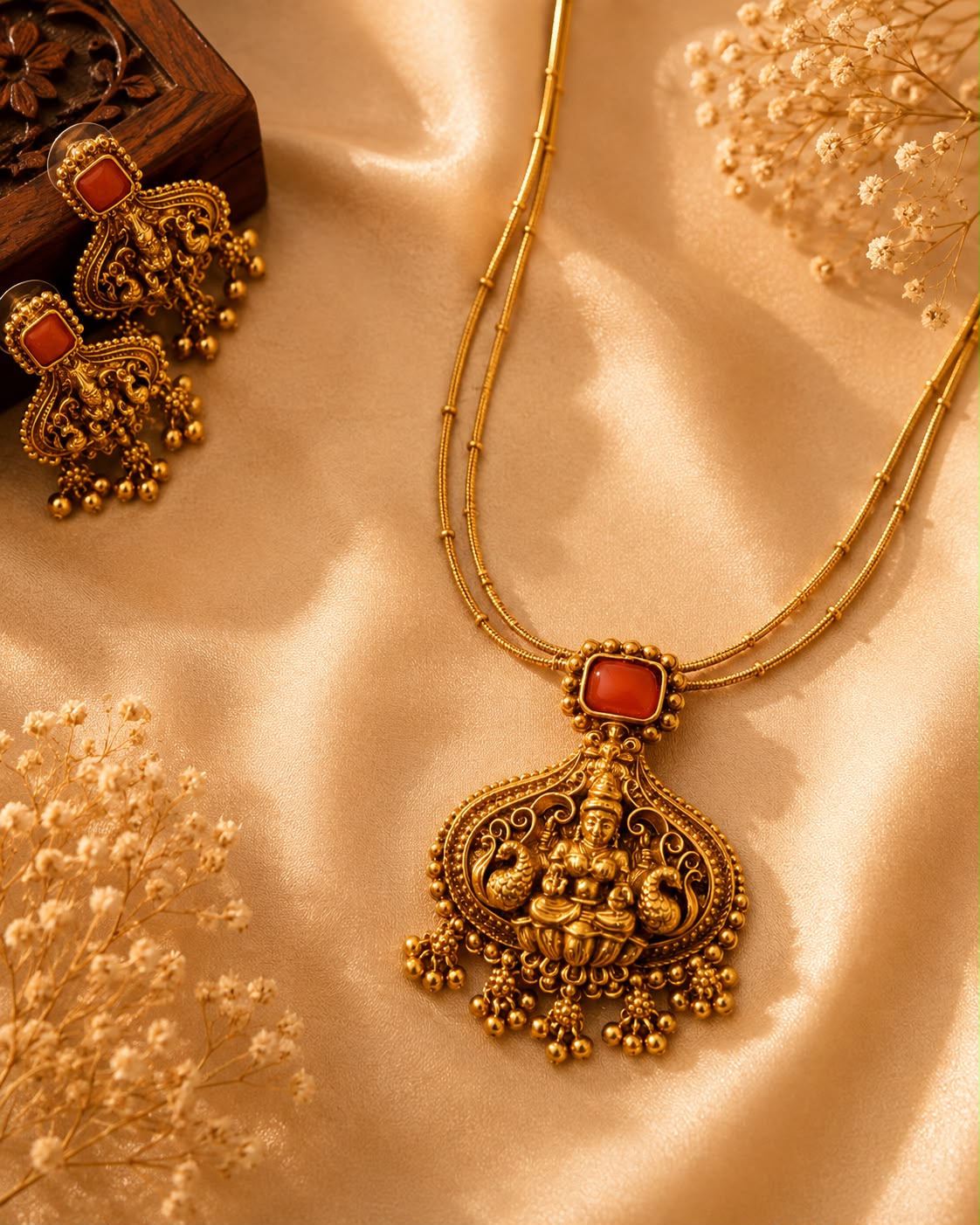 Temple Haaram with earrings (coral)
