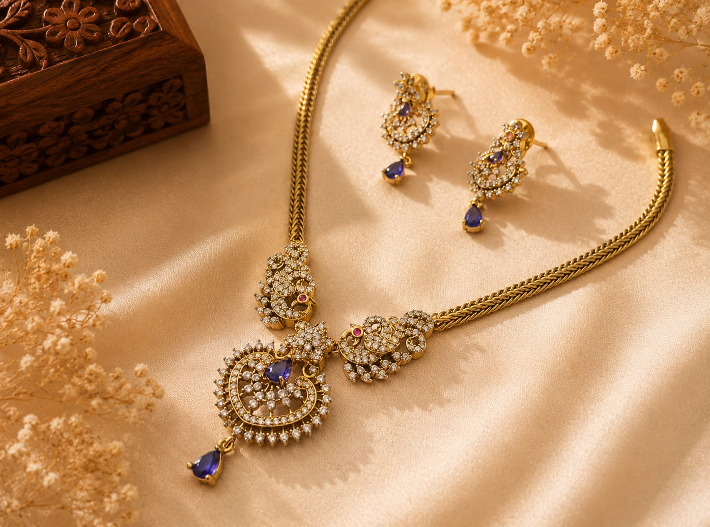 Blue AD stone attigai with earrings