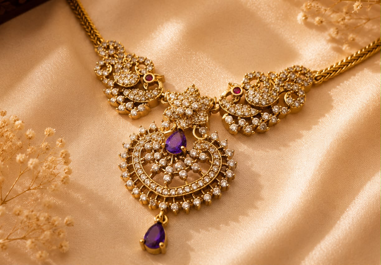 Blue AD stone attigai with earrings