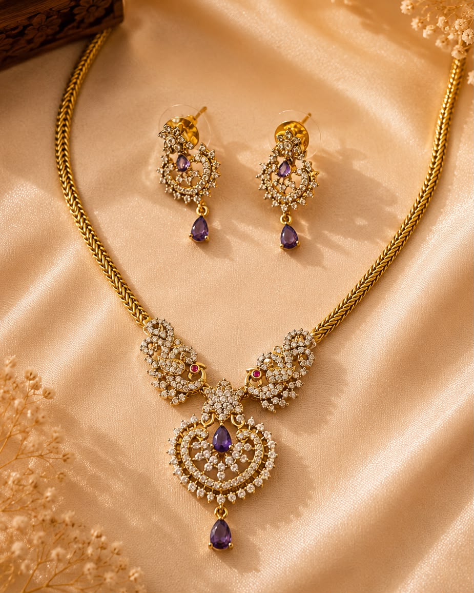 Blue AD stone attigai with earrings